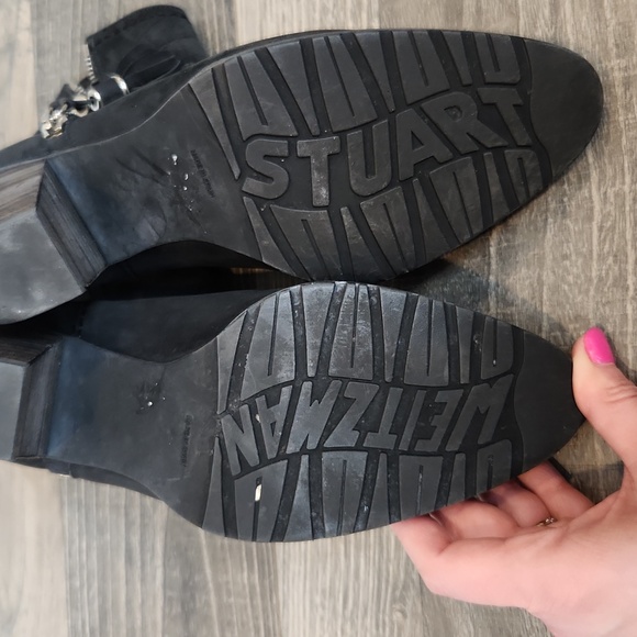 Stuart Weitzman Black Suede Booties With Tassles Size 7.5 - Picture 9 of 12
